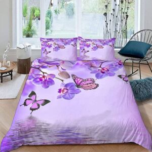 Housse De Couette X Orchid¿¿E Papillon D Motif Pi¿¿Ces Parure De Lit Personne Enfant Fille Gar?On Ultra Doux Microfibre Housse De Couette Violet Natur - Publicité