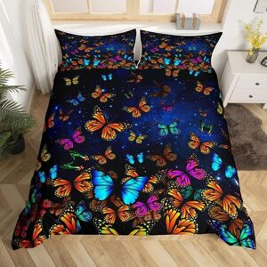 Parure De Lit Avec Housse De Couette Et Taie D'oreiller, Motif Papillon Violet, King Size, Pour Filles, Bleu Dor¿¿, Galaxie ¿¿Toil¿¿E, D¿¿Coration De Chambre De Femme, Style Boh¿¿Me, Aq - Publicité