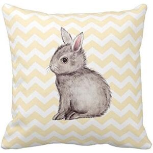 Motif Animal Drôle Taie D'oreiller Coton 18x18 Housse De Coussin Gris Lapin Aquarelle Peinture Sur Jaune Chevron Taies D'oreiller - Publicité