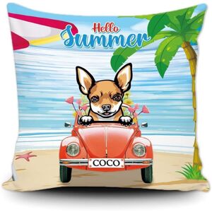 Housse De Coussin Personnalisée Hello Summer Beach Dog, Joli Chien, Chihuahua, Rouge, Rétro, Voiture, Plage, Océan, Palmier, Nom Personnalisé, Taie D'oreiller Décorative Pour La Maison, Pour Canapé, Lit, 40,6 X 40,6 Cm - Publicité