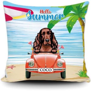 Housse De Coussin Personnalisée Hello Summer Beach Dog, Drôle De Chien, Setter Irlandais, Rouge, Rétro, Voiture, Plage, Océan, Palmier, Nom Personnalisé, Taie D'oreiller Décorative Pour La Maison, Pour Canapé, Lit, 45,7 X 45,7 Cm - Publicité