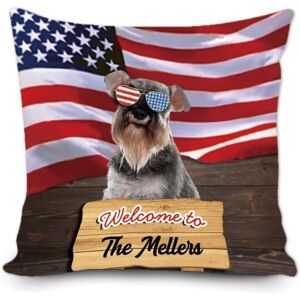 Taie D'oreiller Personnalisée En Forme De Chien Schnauzer Miniature Gris Avec Drapeau Américain Du 4 Juillet Étoiles Et Rayures Patriotiques En Toile Pour Salon, Lit, Canapé, Décoration 50,8 X 50,8 Cm Double Face - Publicité