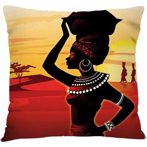 Housse De Coussin Pour Femme Africaine 18 X 18, Femme Noire Ethnique En Toile De Jute Rouge, Taies D'oreiller Décoratives Pour Canapé, Chambre À Coucher - Publicité