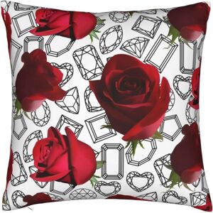 Housse De Coussin Roses Rouges Avec Diamants Imprimés Taie D'oreiller Carrée En Peluche Double Face 20 "X 20" Taie D'oreiller Housses De Coussin Décoration Créative Pour La Maison - Publicité