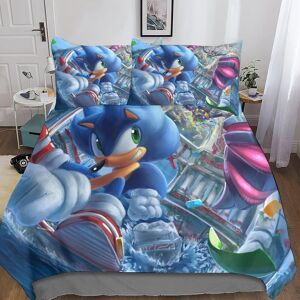 Sonic Sets De Housses De Couettes D, Imprim¿¿ Pi¿¿Ces Microfibre Parure De Lit Avec Housse De Couette Et Taies D'oreiller Avec Fermeture ¿¿Clair King£¿Xcm£© 140 X 2 140 X 200 Cm - Publicité