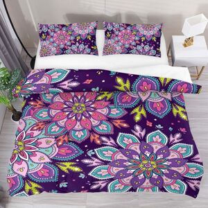 Boho Bright Colors Parure De Lit Pi¿¿Ces Avec Housse De Couette Double En Microfibre Ultra Douce Avec Fermeture ¿¿Clair Et Taies D'oreiller Motif Floral Violet - Publicité