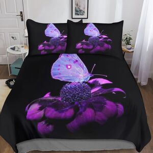 Purple Butterfly Sets De De Couettes D Imprim¿¿ Fermeture ¿¿Clair, Ensemble De Literie Animals Avec Housses De Couettes Et Taie D'oreiller Microfibre Parure De Lit Double£¿Xcm£© - Publicité