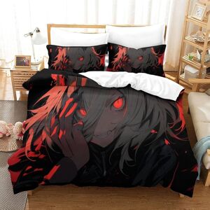 Ensemble De Literie Avec Housse De Couette Imprim¿¿E En D Anime, Housse De Couette En Microfibre Douce Noir Rouge, Taies D'oreiller, Housse De Couette ¿¿ Fermeture ¿¿Clair Compl¿¿Te - Publicité