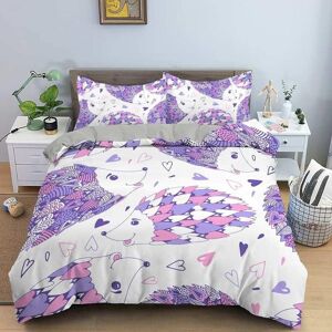 Parure De Lit Avec Imprim¿¿ H¿¿Risson De Dessin Anim¿¿, Motif C?Ur Animal Mignon Violet, Housse De Couette Blanche, Housse De Couette Et Taie D'oreiller Pour Lit Double, Queen, King, - Publicité