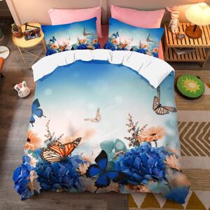 Parure De Lit Girly Avec Housse De Couette Et Taies D'oreiller, Taille King 3d, Bleu P¿ºche, Papillon, Fleurs, Imprim¿¿, D¿¿Coration De Chambre D'enfant, Filles, Femmes, Adolescen - Publicité