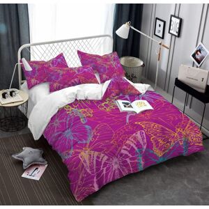 Parure De Lit Fuchsia Avec Housse De Couette Et Taies D'oreiller - Motif Papillon Abstrait - Pour Lit King Size - 3d - Publicité