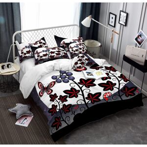 Parure De Lit Avec Housse De Couette En Microfibre Douce Et Taies D'oreiller - Motif Feuilles Rouges Et Papillons - Pour Lit King Size - Blanc Et Violet - Publicité