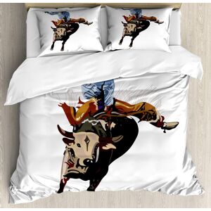 Rodeo Parure De Lit Avec Housse De Couette Yea Haw Cowboy Bucking Bull Western Sports American Graphic, Parure De Lit Décorative Adc Avec Taies D'oreiller, California King, Beige - Publicité