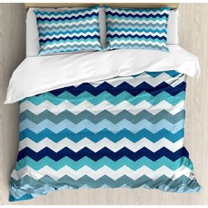 Aqua Parure De Lit Avec Housse De Couette, Rétro Vintage, Chevrons Géométriques, Rayures Zigzag, Parure De Lit Décorative Adc Avec Taies D'oreiller, King Size, Bleu Pâle, Bleu Ma - Publicité