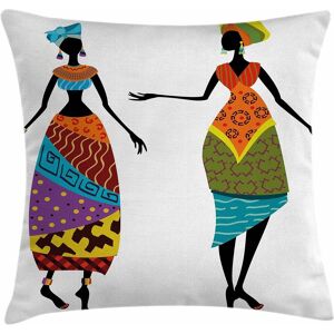 Housse De Coussin Africaine, Motif Femme En Costume Traditionnel, Silhouettes Ethniques, Affichage Vintage, Taie D'oreiller Décorative Carrée, , X , Cm, Noir Et Orange - Publicité