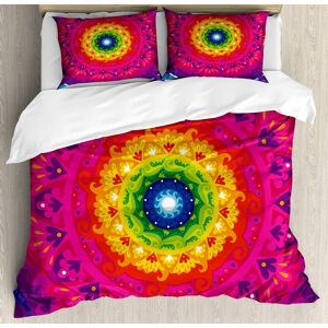 Parure De Lit Mandala Violet, Motif Hippie Circulaire Arc-En-Ciel En Spirale À L'intérieur De L'art Hipster, Parure De Lit Avec Housses De Couette Et Taies D'oreiller, Lot De - Publicité