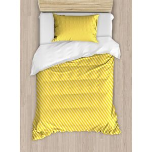 Parure De Lit Jaune Vintage Avec Housse De Couette Et Motif Géométrique Simpliste À Rayures Diagonales Dans Un Style Rétro, Parure De Lit Décorative Pièces Avec Taie D'oreiller - Publicité