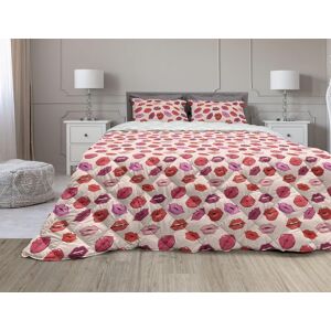 Kiss Parure De Lit Pièces Avec Couette Et Taie D'oreiller, Lèvres De Femme Répétitives Dans Des Tons Chauds, Parure De Lit Pièces Avec Rembourrage En Microfibre, Double, Rose P - Publicité