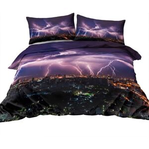 Lightning Storm Bedding City In Purple Light Parure De Lit Avec Housse De Couette Et Taies D'oreiller Aa-D Taille Complète Violet Et Blanc Pour Adolescents, Enfants, Garçons Et Fi - Publicité