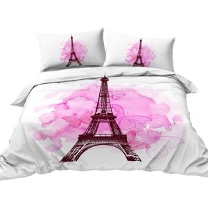 Parure De Lit Paris, Motif Tour Eiffel, Aquarelle, Papillons, Housse De Couette Imprimée, Pièces, Couvre-Lit Chic Girly Rose Pastel, Housse De Couette Moderne Pour Filles Et Femme - Publicité