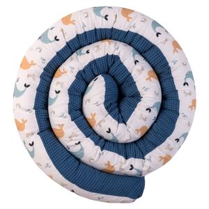 Ullenboom Tour de lit traversin enfant pique gaufre baleines bleu 300 cm