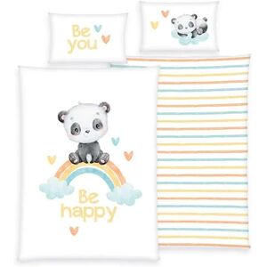 babybest® Parure de lit enfant flanelle arc-en-ciel panda 100x135 cm