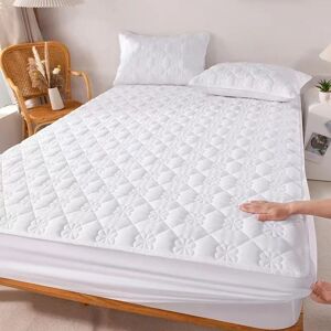 Waterproof Quilted Mattress Cover Anti-bacterial Mattress Protector Topper Pad Soft Fitted Sheet Not Including Pillowcase - Publicité