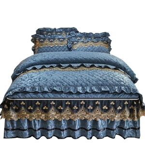 Quilted Velvet Duvet Cover Set Double Bed 220x240 King Size Embroidery Lace Luxury Quilt Cover Solid 2 Pillowcases Soft - Publicité