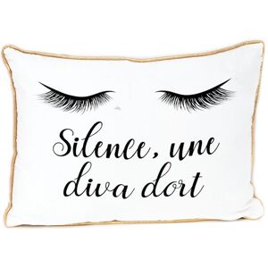 [Q9989] - Coussin créateur  Diva - Yeux Endormis  blanc doré (Silence- une diva dort) - 40x30x9 cm