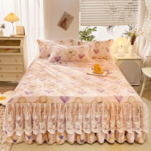 Household-TOP Couvre-lit en velours de lait en dentelle douce imprimée, pour lit Double, jupe de lit à volants, princesse, Queen, King, avec 2 taies d'oreiller, pour l'hiver - Publicité
