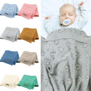 Couverture en tricot pour bébé, couleur unie, cœur creux, literie, couette, emmaillotage, 100x80cm - Publicité