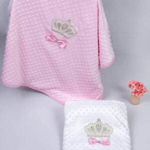 Couverture bébé fille pois chiche couronnée rose 85X90 cm