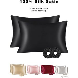 2 Pcs 100% Satin de Soie Taie d Oreiller Taie d Oreiller Fermeture Éclair Haute Qualité Textile de Maison 50x70 Cm x 2 Pièces Boucle Noir Rouge Rose Beige Blanc - Publicité