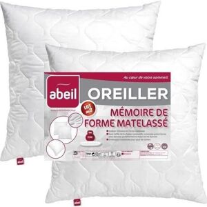 ABEIL Lot de 2 Oreillers a mémoire de forme matelassés- 60x60 cm - Blanc - Publicité