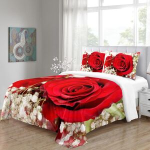 Femmes mariage Rose Couple fleur rouge roi reine Twin ensembles de literie complet lit Double simple ensemble de housse de couette et 2 pièces taie d oreiller - Publicité