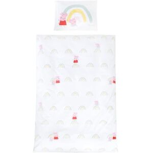 roba Peppa Pig Parure de Lit Enfant 60 x 120 et 70 x 140 cm 2 Pièces 100% Coton Housse de Couette 100 x 135 cm + Taie d'oreiller 40 x 60 cm Motif Arc-en-Ciel Blanc/Rose - Publicité