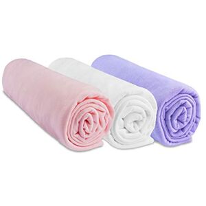 Easy Dort Lot de 3 Draps Housse 70x160 cm Lit Bébé Lit Enfant 100% Coton Jersey Rose Blanc Parme Extensible Respirant Sommeil sain Oeko-Tex Qualité Fabriqué en Europe - Publicité