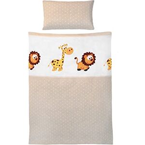 Gräfenstayn Literie ® Ensemble 2 pièces Pour enfant et bébé Avec motif animalier Fermeture éclair 100% coton Housse de couette 135x100cm et Taie d'oreiller 60x40cm (Girafe & Lion) - Publicité