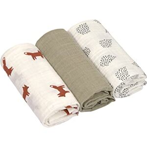 Lässig Bébé Couverture de puériculture Drap de puériculture Lot de 3 en coton 60 x 60 cm/Swaddle & Burp Blanket M Little Forest Fox - Publicité