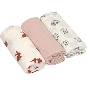 Lässig Bébé Couverture de puériculture Drap de puériculture Lot de 3 en coton 60 x 60 cm/Swaddle & Burp Blanket M Little Forest Rabbit - Publicité