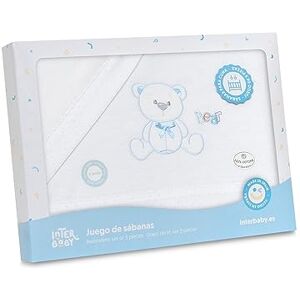 Interbaby Ensemble de draps en FLANELLE · Oso Lazo en blanc et bleu · pour Minicot · 100% Coton - Publicité