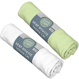 Babycalin Lot de 2 draps housse blanc/vert 70x140 cm - Publicité