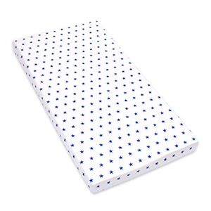 Amilian Drap housse pour lit de bébé 60 x 120 cm, 70 x 140 cm, 100 % coton, pour lit de bébé, taille : 140 x 70 cm, motif : étoiles bleues sur blanc - Publicité