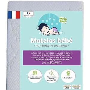 Easy Dort Matelas bébé 60x140 cm   Berceau ou lit bébé   Fabriqué en France   Anti bactérien   Été & Hiver   Double Face   Très Confortable   Housse en Bambou   Oeko tex®   Blanc - Publicité