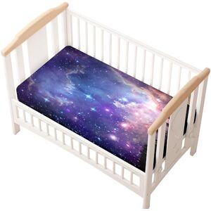 Odot Drap Housse pour Lit de Bébé, Ciel étoilé Impression Draps Housses Enfants Respirant Douce Extensible Protège Matelas pour Lit Bébé, Berceau, Lit Parapluie (Bleu,33x75 cm) - Publicité