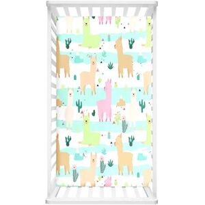 Odot Drap Housse pour Lit de Bébé, Draps Housses Enfants Respirant Douce Extensible Protège Matelas pour Fille et Garçon, Lit Bébé, Berceau, Lit Parapluie (75x30x10cm,motif alpaga 4) - Publicité