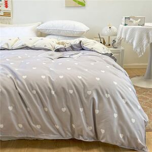 Odot Motif Coeur d'amour Housses de Couettes 150x200cm 180x220cm 200x230cm, Housse de Couette Microfibre Douce avec Fermeture Eclair pour Adulte Enfant, 1~2 Personnes (150x200cm,Gris Clair) - Publicité