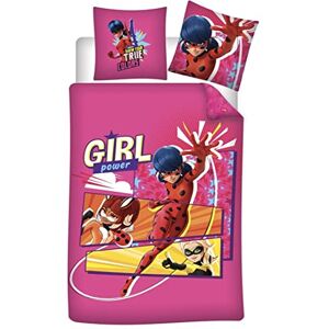 Aymax Parure de Lit Miraculous Ladybug Girl Power, Housse de Couette 140x200 cm + Taie d'oreiller 63x63 cm - Publicité