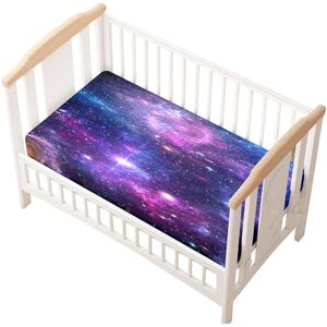 Odot Drap Housse pour Lit de Bébé, Ciel étoilé Impression Draps Housses Enfants Respirant Douce Extensible Protège Matelas pour Lit Bébé, Berceau, Lit Parapluie (Violet,33x75 cm) - Publicité