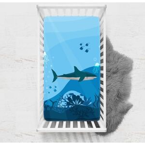 Odot Drap Housse pour Lit de Bébé, Impression de Océane Draps Housses Enfants Respirant Douce Extensible Protège Matelas pour Lit Bébé, Berceau, Lit Parapluie (Requins,33x75 cm) - Publicité